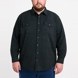 Dickies Plaid Flannel Navy White Pearl Snap Buttons Shirt Workwear Grunge Skater